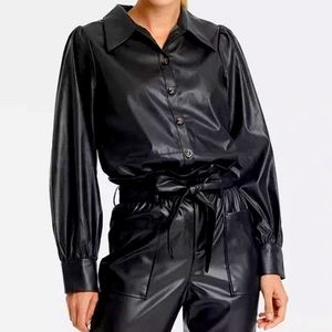 WhoWhatWear (Target) Faux Leather Button Down Longsleeve Top